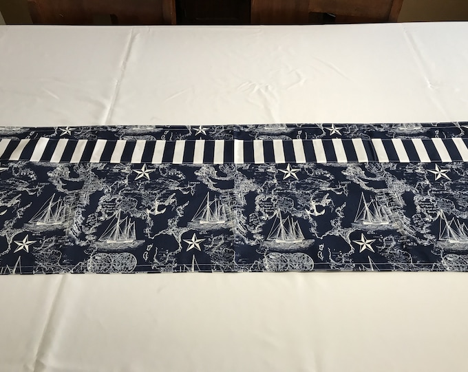 Nautical Table Decor, Nautical Table Runner, Navy Table Decor,Blue Nautical Decor,Reversible Table Runner,Gifts for Sailors,Ocean Lover Gift