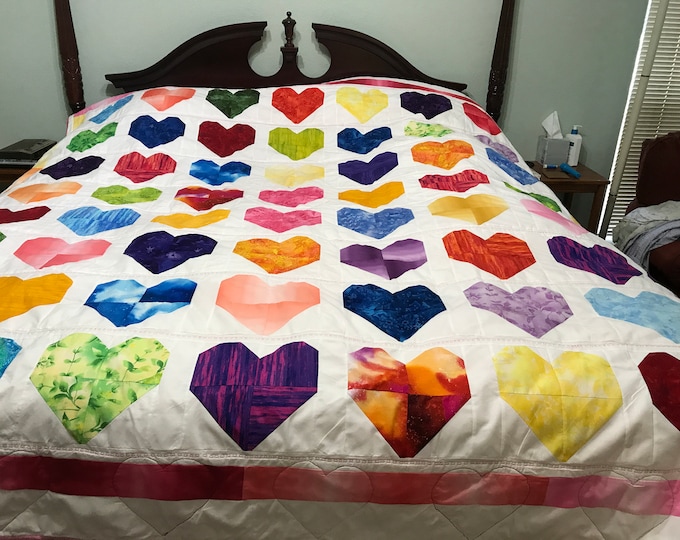 Heart Quilt, Heart Quilt Throw, Heart Blanket, Custom Heart Quilt, Mothers Day Gift, Sweetheart Gift, Gift for Her, I love You Quilt