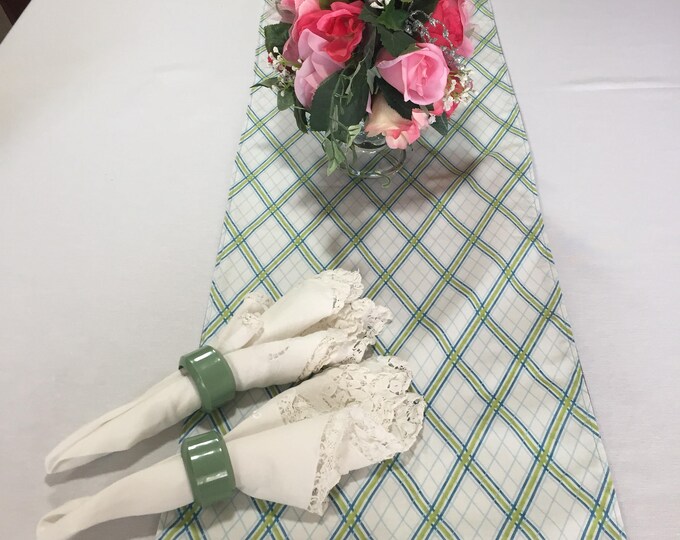 Green Table Runner, Green Blue Runner, Green Geometric Fabric, Dining Table Runner, Reversible Table Runner, Housewarming Gifts, Friend Gift