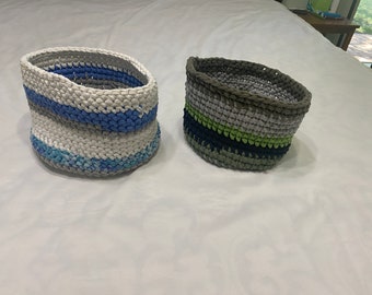 Recycled Baskets, Utility Baskets, Crocheted Baskets, Recycled Tshirts, Recycled Materials, Storage Baskets, Toy Baskets, Dog Toy Baskets