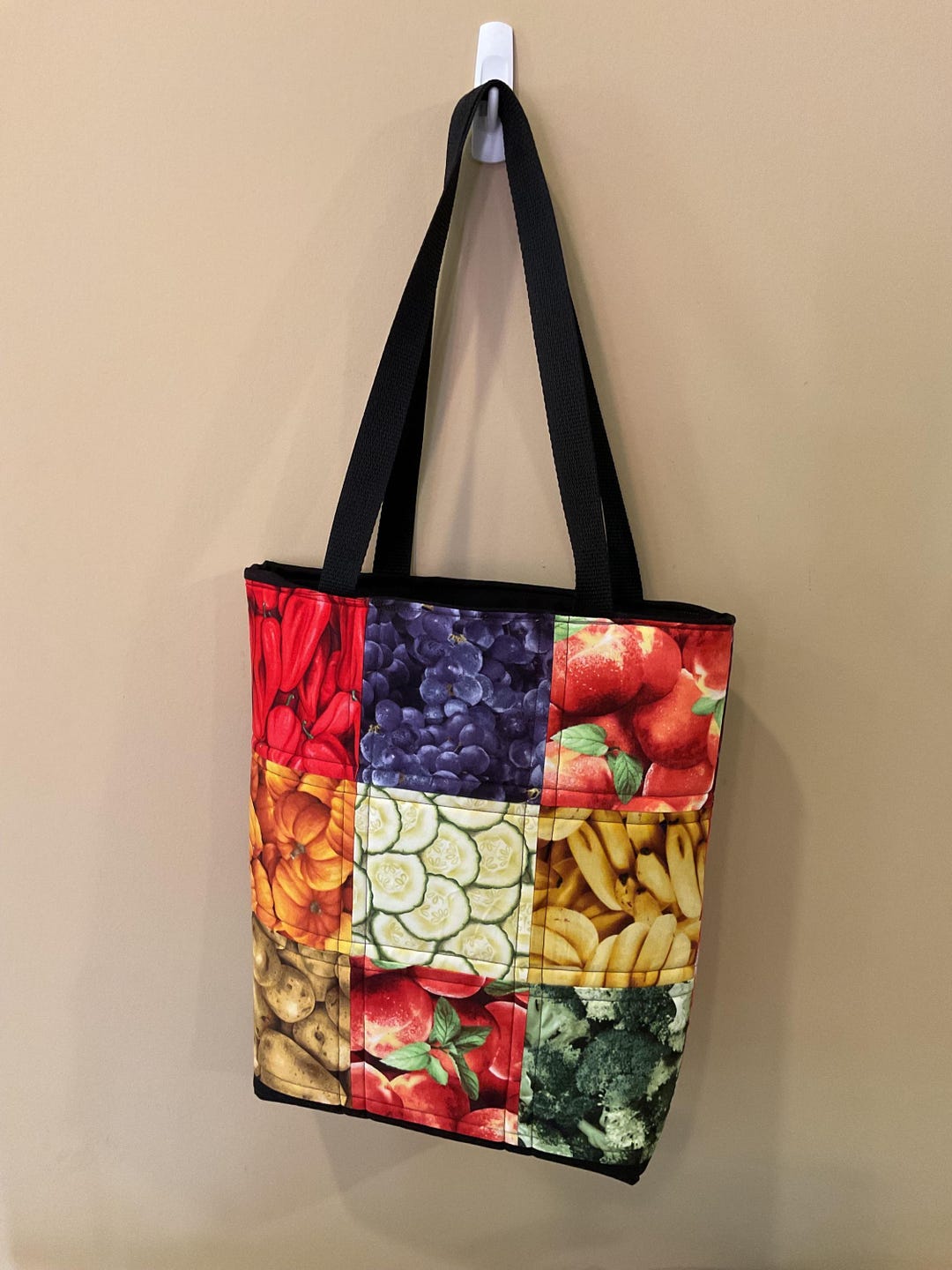 Handmade Quilted Farmers Market Tote Bag – Fresh Produce Patchwork ...