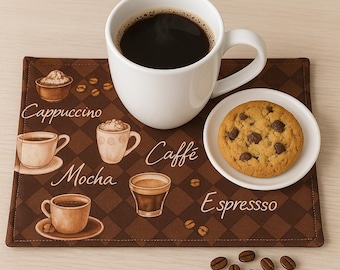 Coffee Mug Rug – Handmade Coffee Theme Fabric Coaster Mat