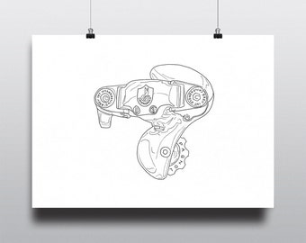 Bicycle Art Print, Bike Art Print, Vintage Bicycle Art : C Record Rear Derailleur