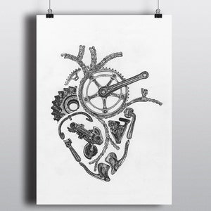 Bicycle Art Print, Bike Art Print, Vintage Bike Art : Anatomical Cycling Heart