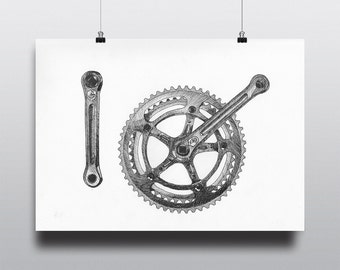 Bicycle Art Print, Bike Art Print, Vintage Bicycle Art : Bicycle Crank Arms