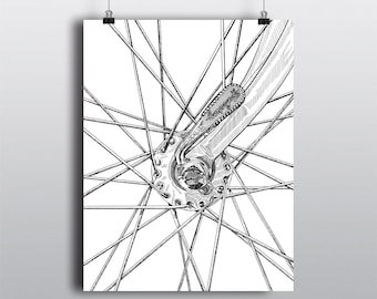 Bicycle Art Print, Bike Art Print, Vintage Bicycle Art : Bicycle Skewer and Spokes