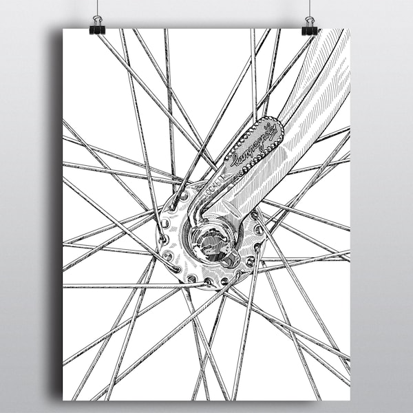 Bicycle Art Print, Bike Art Print, Vintage Bicycle Art : Bicycle Skewer and Spokes