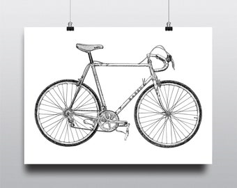 Bicycle Art Print, Bike Art Print, Vintage Art : Basso Classic Steel Side Profile
