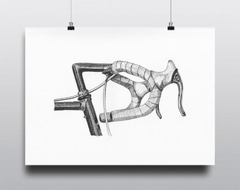 Bicycle Art Print, Bike Art Print, Vintage Bianchi Bicycle Art : Side Handlebars