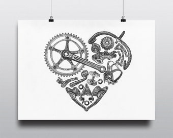 Bicycle Art Print, Bike Art Print, Vintage Bicycle Art : Bicycle Love