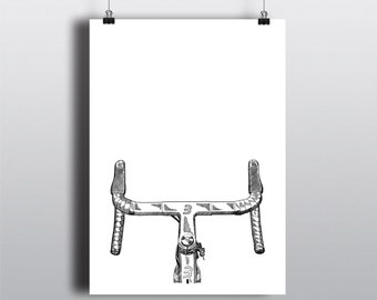 Bicycle Art Print, Bike Art Print, Vintage Art : Basso Integrated Handlebars From Above