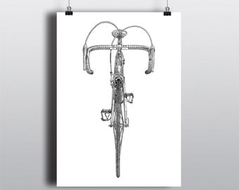 Bicycle Art Print, Bike Art Print, Vintage Art : Classic Steel Road Bicycle Front Profile