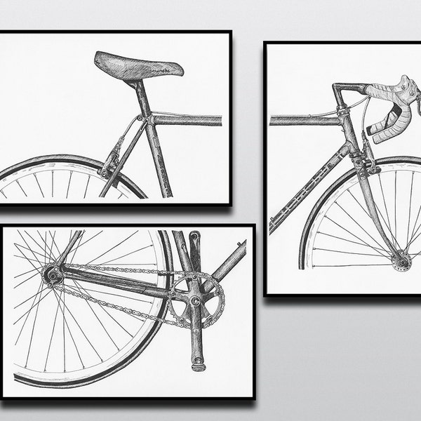 Bicycle Art Print, Bike Art Print, Vintage Bicycle Art : 3-Piece Classic Steel Bicycle Art Print Set