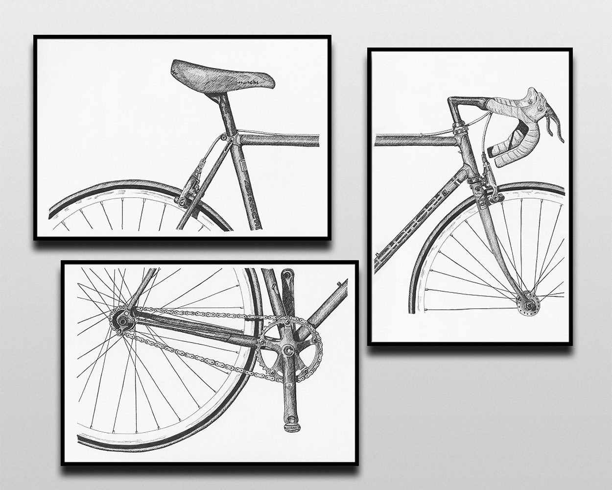 Bicycle Art Print, Bike Art Print, Vintage Bicycle Art : 3-Piece Classic Steel Bicycle Art Print Set