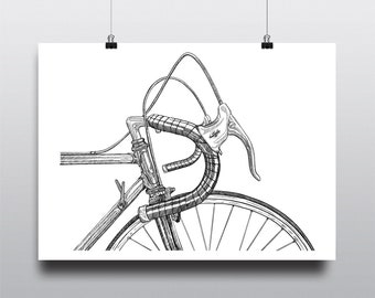 Bicycle Art Print, Bike Art Print, Vintage Art : Classic Steel Handlebars Side Profile