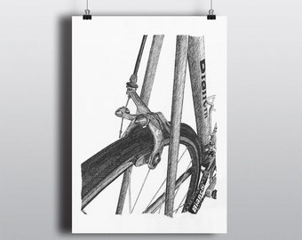 Bicycle Art Print, Bike Art Print, Vintage Bicycle Art : Rear Triangle with Brake