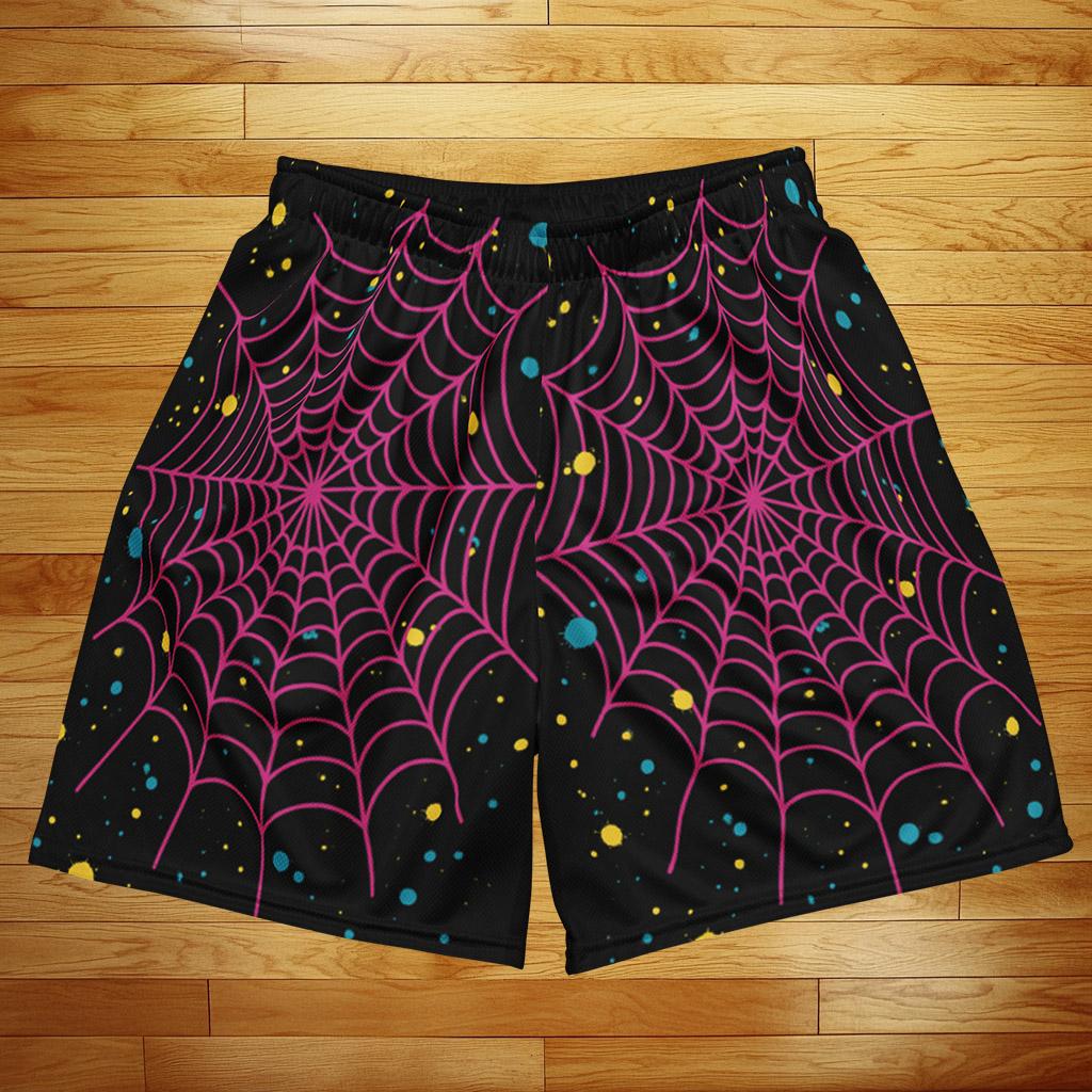Spider Web Mesh Basketball Shorts - Streetwear Style, Y2K Inspired