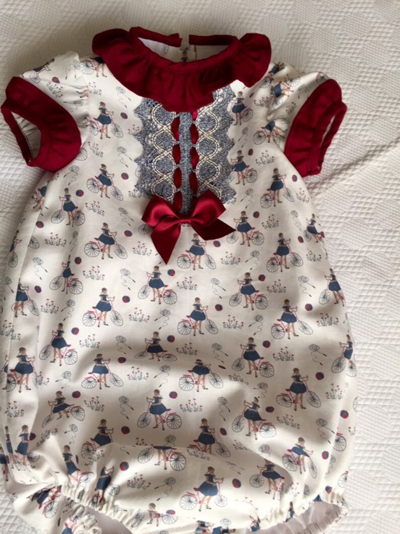 baby Easter romper sister clothes matching baby girl made handmade Spain Rompe Girl bikes Ivory newborn clothing