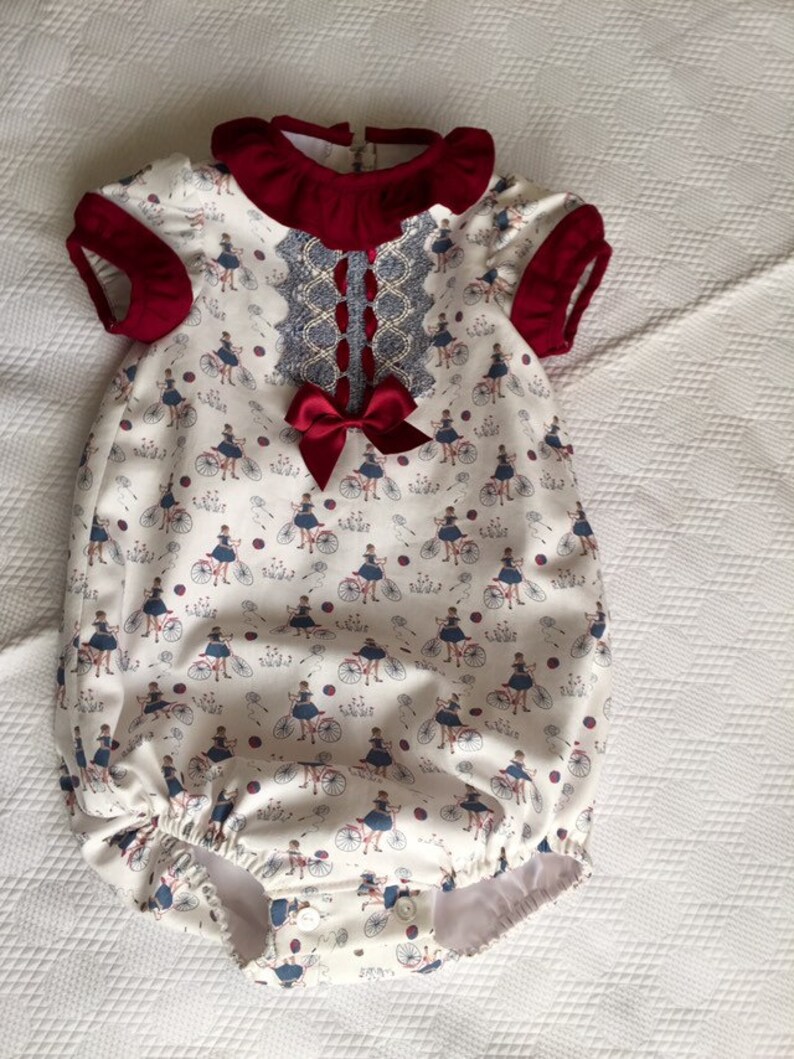 baby Easter romper sister clothes matching baby girl made handmade Spain Rompe Girl bikes Ivory newborn clothing