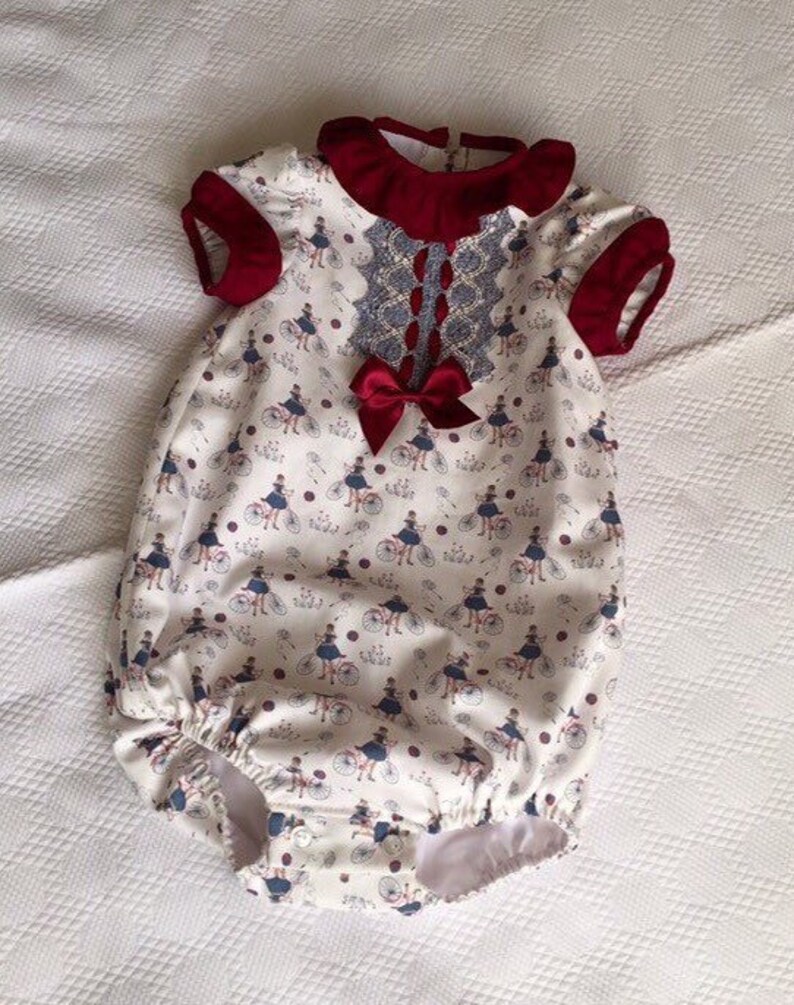 baby Easter romper sister clothes matching baby girl made handmade Spain Rompe Girl bikes Ivory newborn clothing