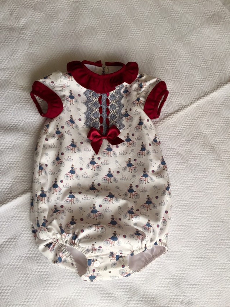 baby Easter romper sister clothes matching baby girl made handmade Spain Rompe Girl bikes Ivory newborn clothing