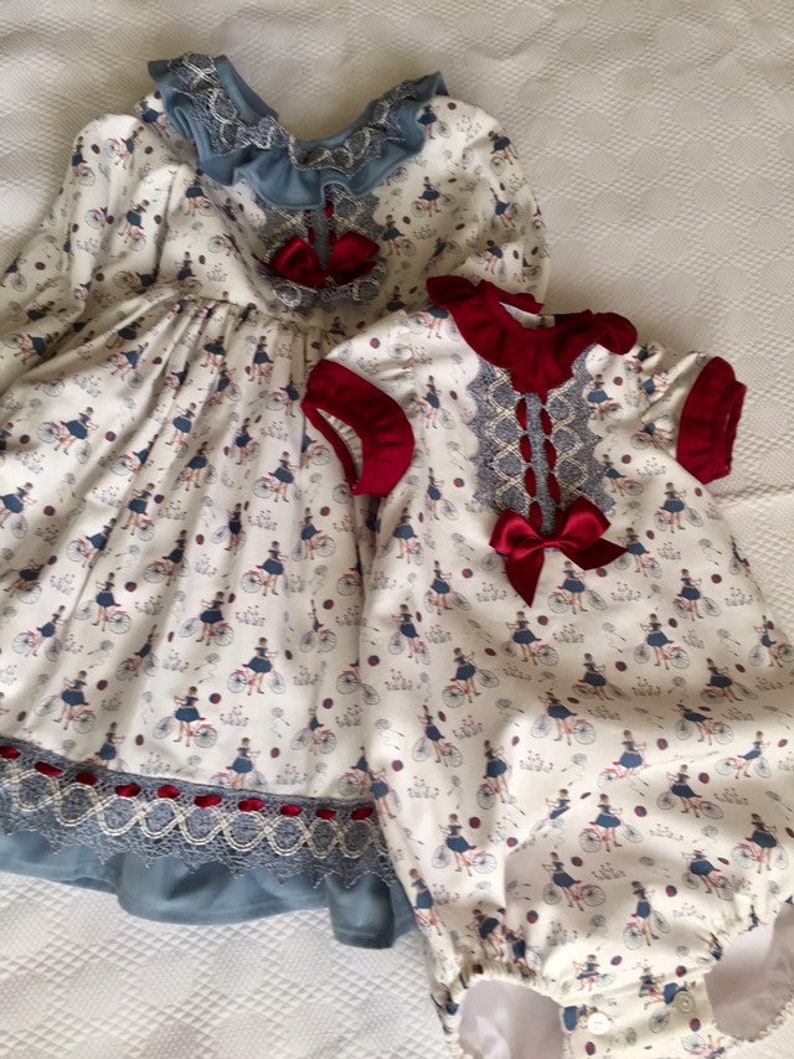 baby Easter romper sister clothes matching baby girl made handmade Spain Rompe Girl bikes Ivory newborn clothing