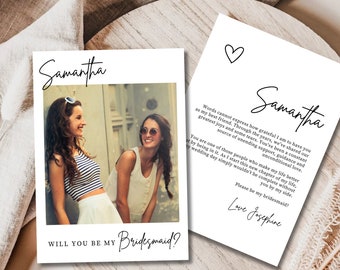 Bridesmaid Proposal Photo Card Template, Canva Editable Photo Proposal Card, Will You Be My Bridesmaid, Printable Bridesmaid Card Template