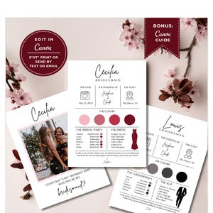 Canva Editable Bridesmaid Info Card Template | Canva Template | Bridal Party Info Card | Bridesmaid Information Card |Bridesmaid Template S1