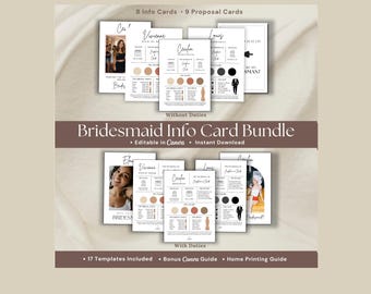 Canva Editable Bridesmaid Info Card Template, Bridesmaid Proposal, Maid of Honor Groomsman Bridal Party Information, Digital Download
