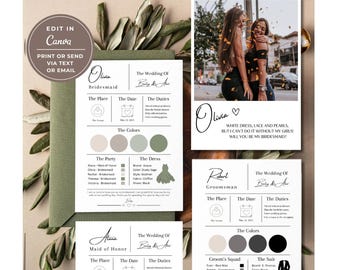 Canva Editable Bridesmaid Info Card Template, Canva Templates, Bridal Party Info Card, Bridesmaid Information Card, Bridesmaid Proposal Card