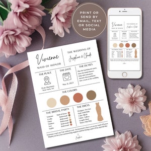 Canva Editable Bridesmaid Info Card Template, Canva Template, Bridal Party Info Card, Bridesmaid Maid of Honor Information Card image 7