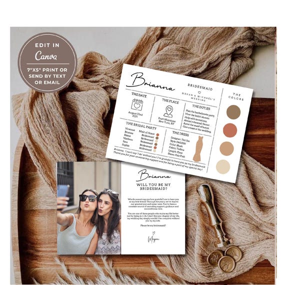Canva Editable Bridal Party Info Card, Bridesmaid Info Card Template, Bridesmaid Proposal Card, Printable Wedding Party Info Card