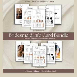 Canva Editable Bridesmaid Info Card Template Bundle, Bridesmaid Proposal, Maid of Honor Groomsman Bridal Party Information, Digital Download