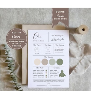 Canva Editable Bridesmaid Info Card Template, Canva Template, Bridal Party Info Card, Bridesmaid Information Card