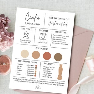 Canva Editable Bridesmaid Info Card Template, Canva Template, Bridal Party Info Card, Bridesmaid Maid of Honor Information Card image 3
