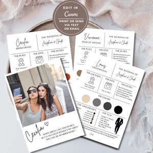 Canva Editable Bridesmaid Info Card Template, Canva Template, Bridal Party Info Card, Bridesmaid Maid of Honor Information Card image 4