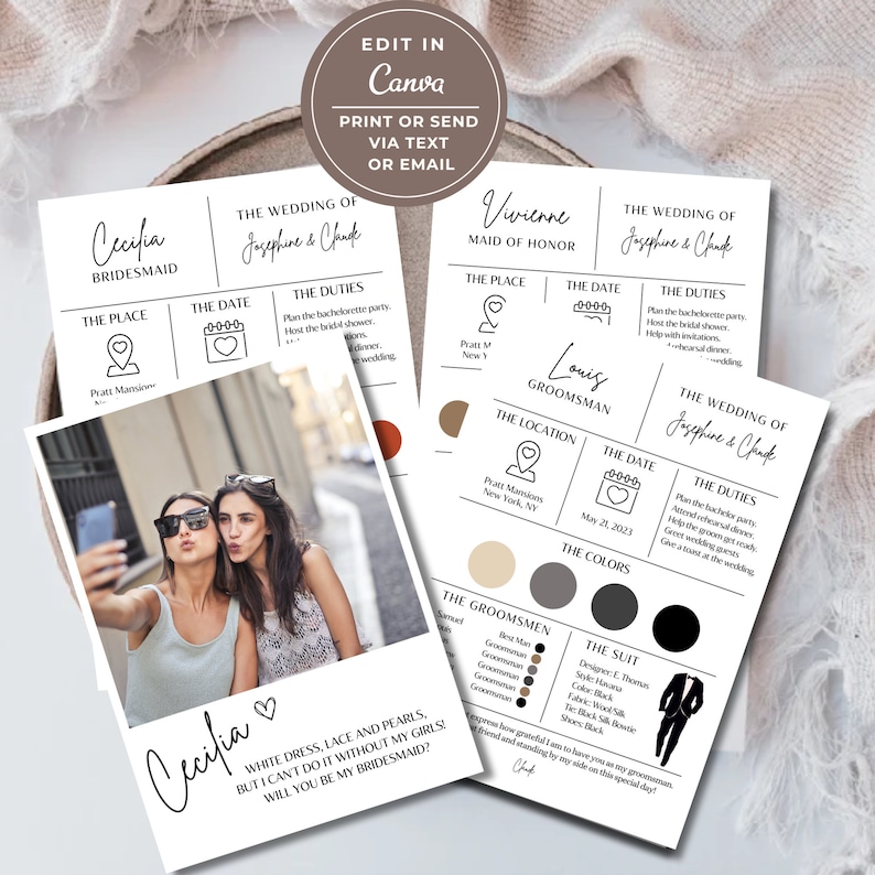 Canva Editable Bridesmaid Info Card Template, Canva Template, Bridal Party Info Card, Bridesmaid Maid of Honor Information Card image 4