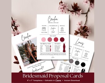 Bridesmaid Info Card Template | Canva Editable | Maid of Honor Proposal Card