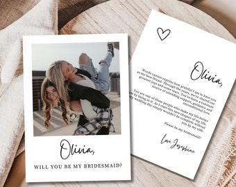 Bridesmaid Proposal Card Template, Canva Editable Photo Bridesmaid Proposal, Will You Be My Maid of Honor,Printable Bridesmaid Card Template