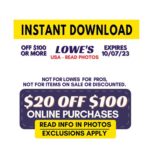 Lowes 20 off Coupon Etsy