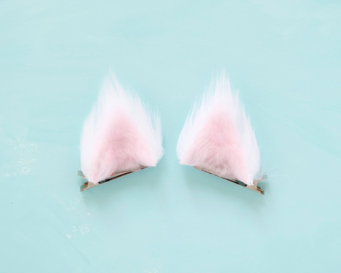 White Kitten Ears Handmade Kitten Ears White and Pink / Etsy
