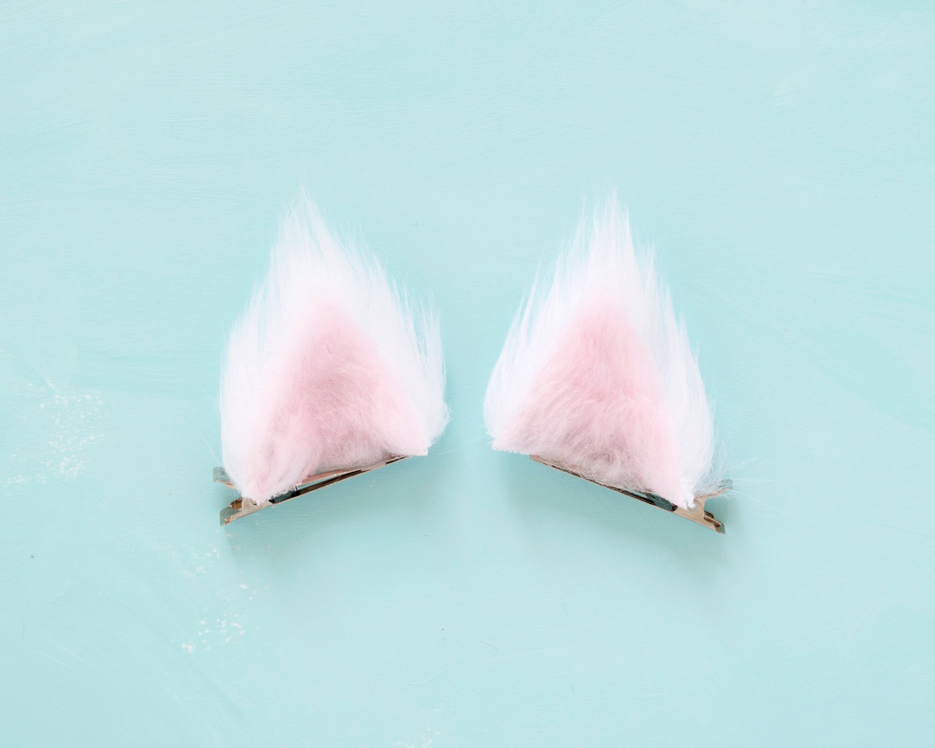 White Kitten Ears Handmade Kitten Ears White and Pink / Etsy