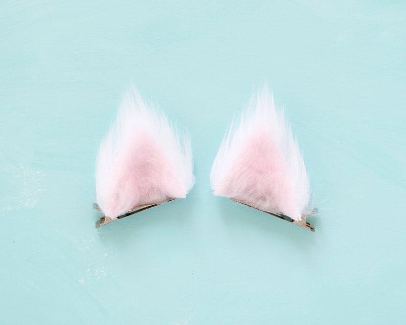 Cat Ears and Tail White Kitten Halloween Costume White Wolf CostumeWhite and Pink Fur Ears and Tail White Kitten Costume