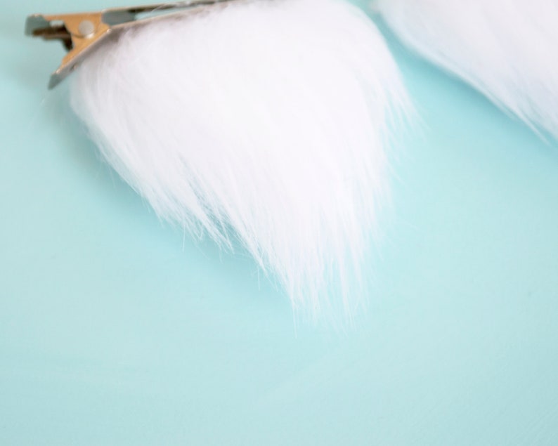 Cat Ears and Tail White Kitten Halloween Costume White Wolf CostumeWhite and Pink Fur Ears and Tail White Kitten Costume