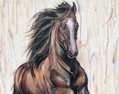 Draft Highlights- 47x32” bay horse painting