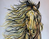20x24”- “Mustang Stallion” Watercolor Horse Painting With Matt