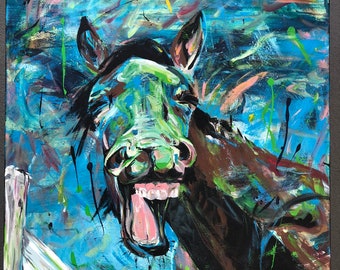 40x32" Laughing Horse - Original painting by Kasia Bukowska