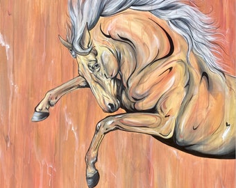 As You Wish 47x47" - Stallion Romping And Rearing Painting On Canvas