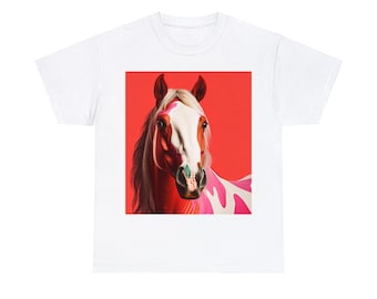 Pink And Orange Paint Horse Pop Art - Unisex Heavy Cotton Tee