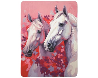 Two White Horses - Fleece Sherpa Blanket